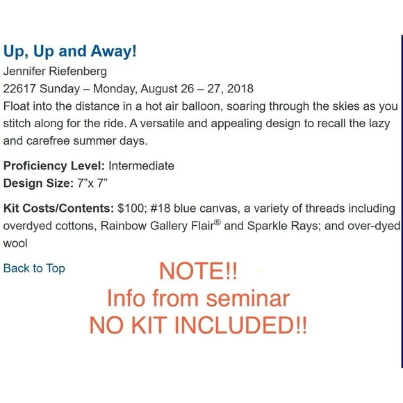 Unfinished 2018 Needlepoint Hot Air Balloons Rainbow 7x7" American Guild Seminar - Picture 2 of 12